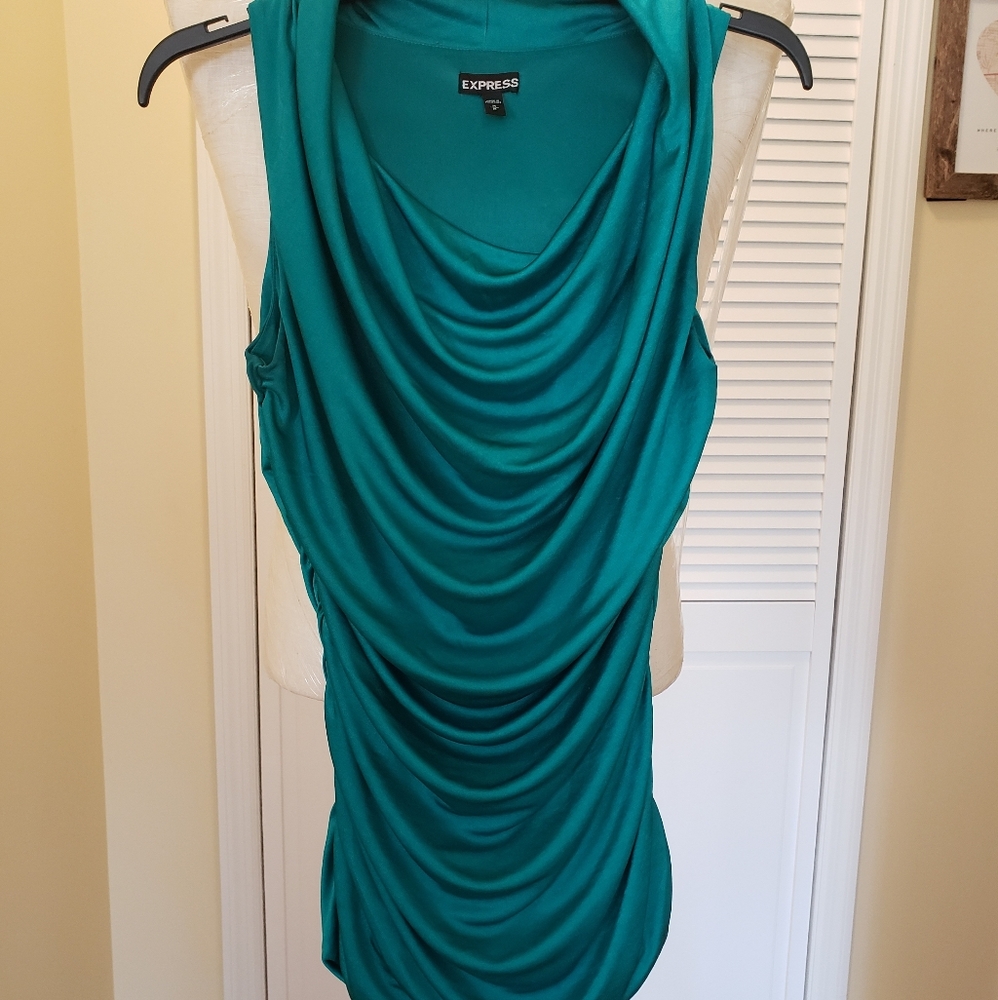 Express emerald green ruched silky blouse